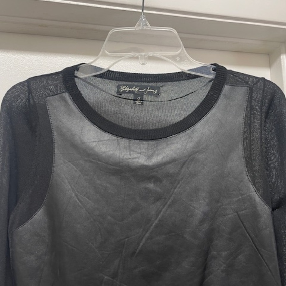 Elizabeth and James Black Lamb Leather Knit Top EUC - Picture 3 of 9